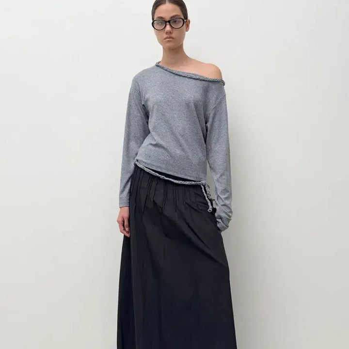 [BUNJANG] Diagonal Stitched Trapeze Skirt / 다이애그널 스커트  STITCHED TRAPEZE SKIRT (black