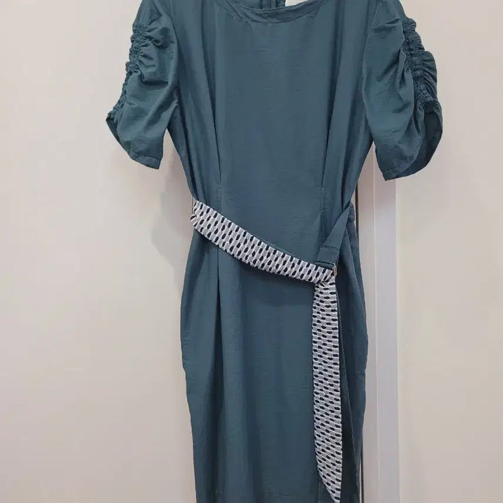 [BUNJANG] jj-ro Teal Shirred Linen Summer Dress / jj-ro 청록색 셔링 여름 린넨 원피스 55사이즈