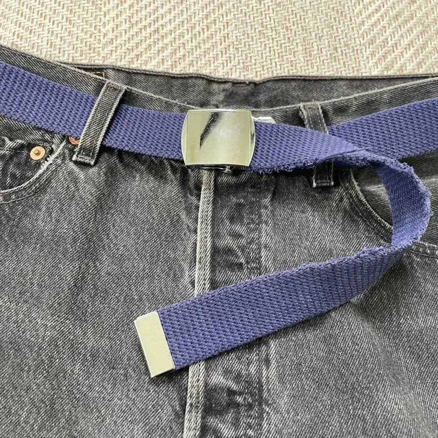 [BUNJANG] Vintage Silver Buckle Webbing Belt / 빈티지 실버버클 웨빙 빌트