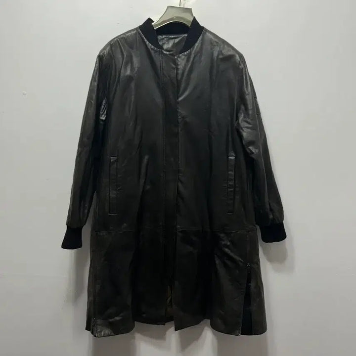 [BUNJANG] Long Khaki Lambskin Bomber Jacket - Size S / 롱 카키 양가죽 봄버 자켓 S