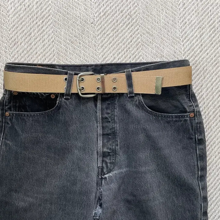[BUNJANG] Vintage Eyelet Silver Buckle Webbing Belt / 빈티지 아일렛 실버버클 웨빙 벨트
