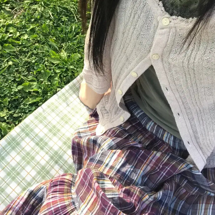 [BUNJANG] San Vintage Mori Girl Check Long Skirt / 산빈티지 모리걸 체크 롱 스커트