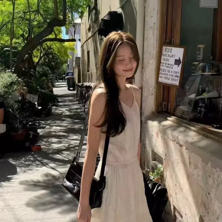 [BUNJANG] White Pleated Mini Dress / 화이트 끈나시 플리츠 미니 원피스