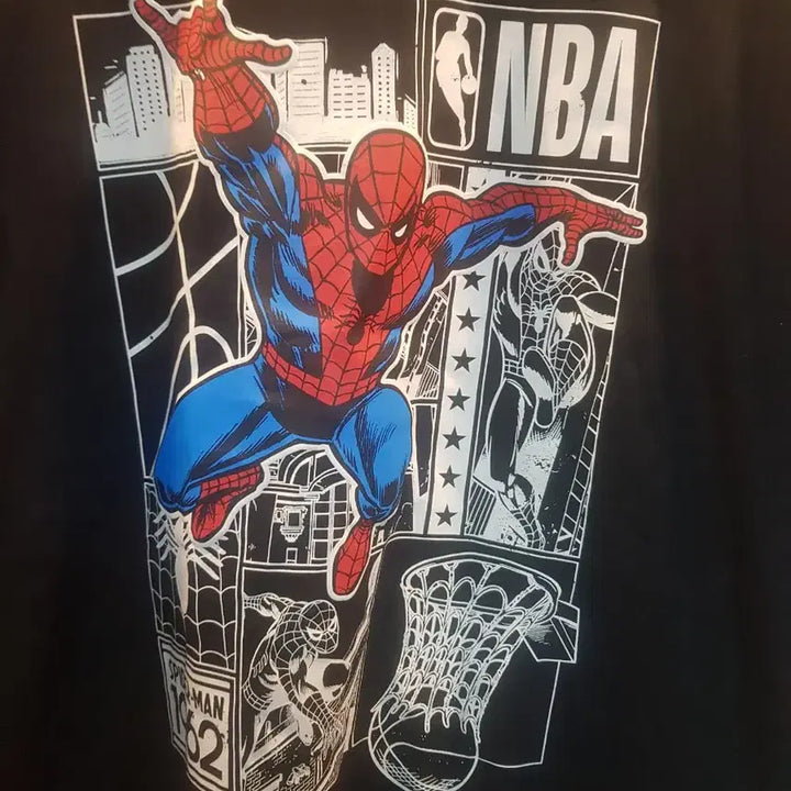 [BUNJANG] Marvel Spider-Man x NBA Black T-shirt / 마블 스파이더맨 x NBA 반팔 티셔츠. 미착!