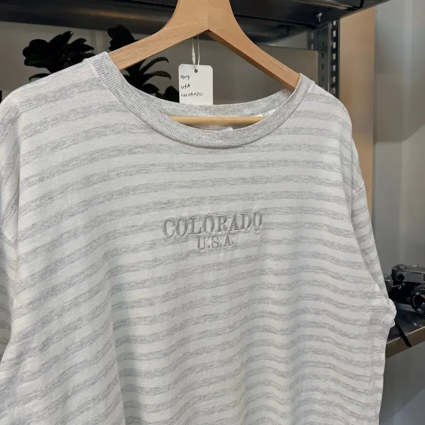 [BUNJANG] Colorado USA Miller Gray Striped T-shirt / 90S 콜로라도 USA MILLER 베이스 그레이 스트라이프 싱글스티치