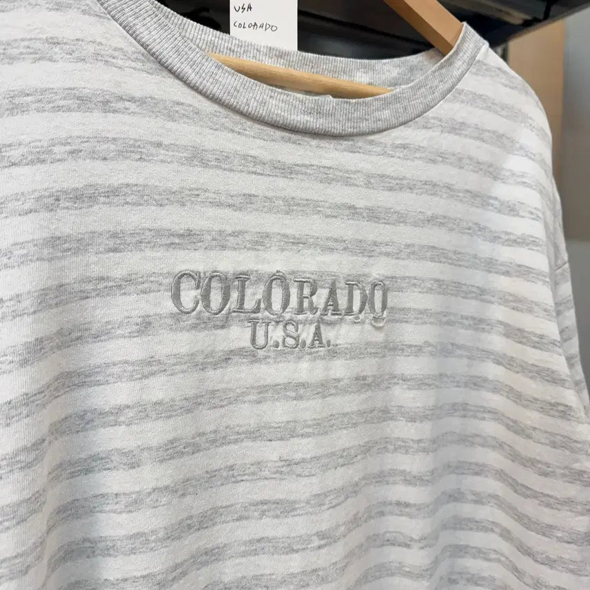 [BUNJANG] Colorado USA Miller Gray Striped T-shirt / 90S 콜로라도 USA MILLER 베이스 그레이 스트라이프 싱글스티치
