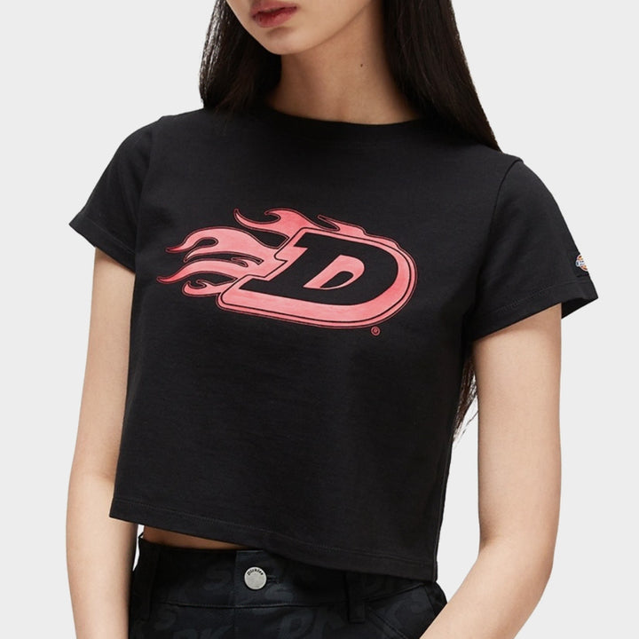 [BUNJANG] Dickies Flame D Cropped T-Shirt Black S / 새) 디키즈 플레임 D 크롭티셔츠 블랙 S 미개봉 새상품