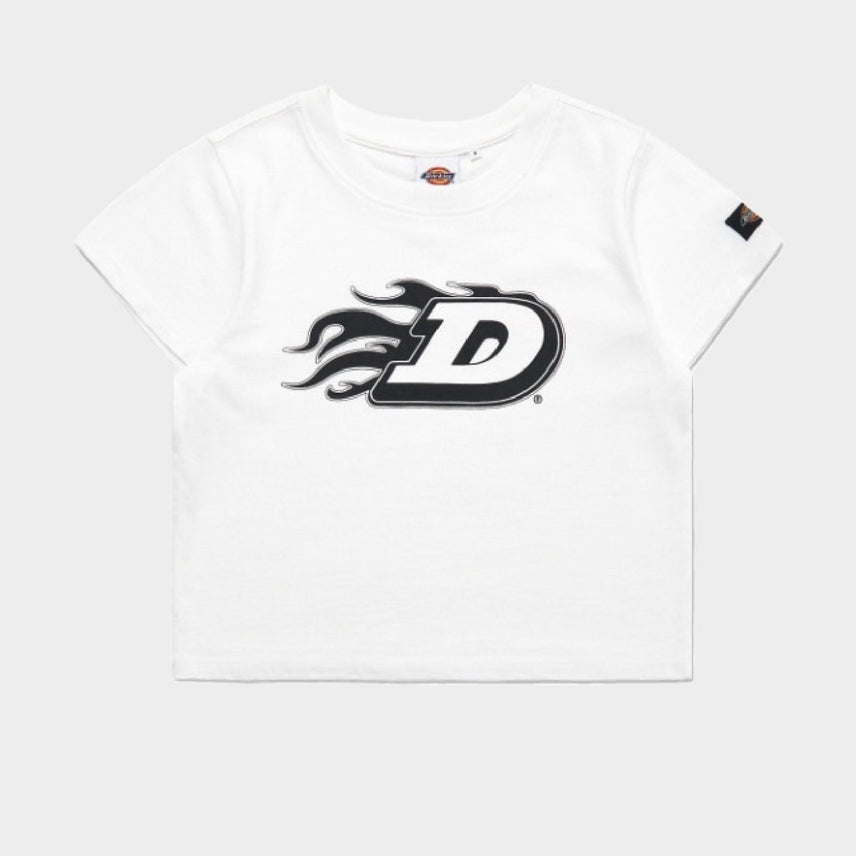 [BUNJANG] Dickies Flame D Crop T-Shirt White S (Sealed) / 새) 디키즈 플레임 D 크롭티셔츠 화이트 S 미개봉 새상품