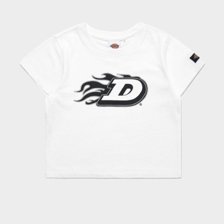 [BUNJANG] Dickies Flame D Crop T-Shirt White S (Sealed) / 새) 디키즈 플레임 D 크롭티셔츠 화이트 S 미개봉 새상품