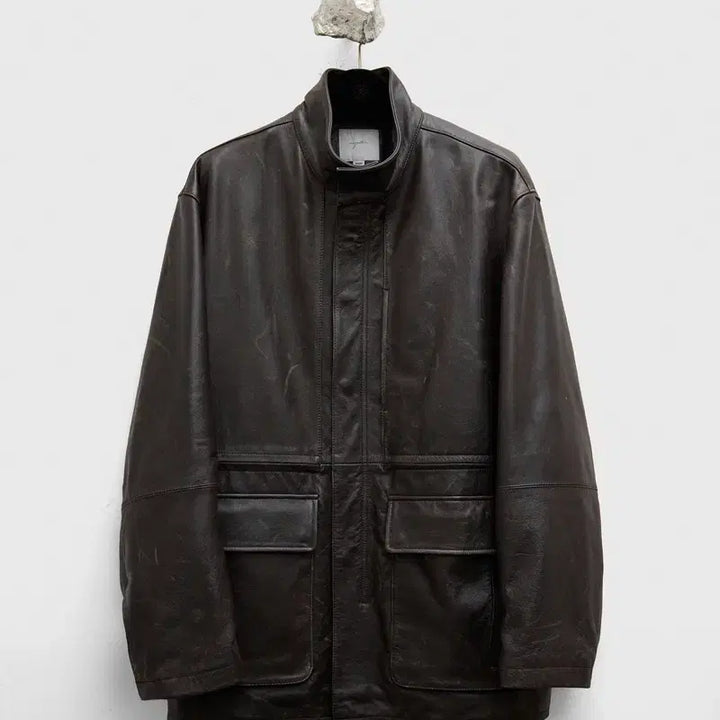 [BUNJANG] Youth Lab High Neck Leather Half Coat / 유스랩 youth lab 하이넥 하프코트
