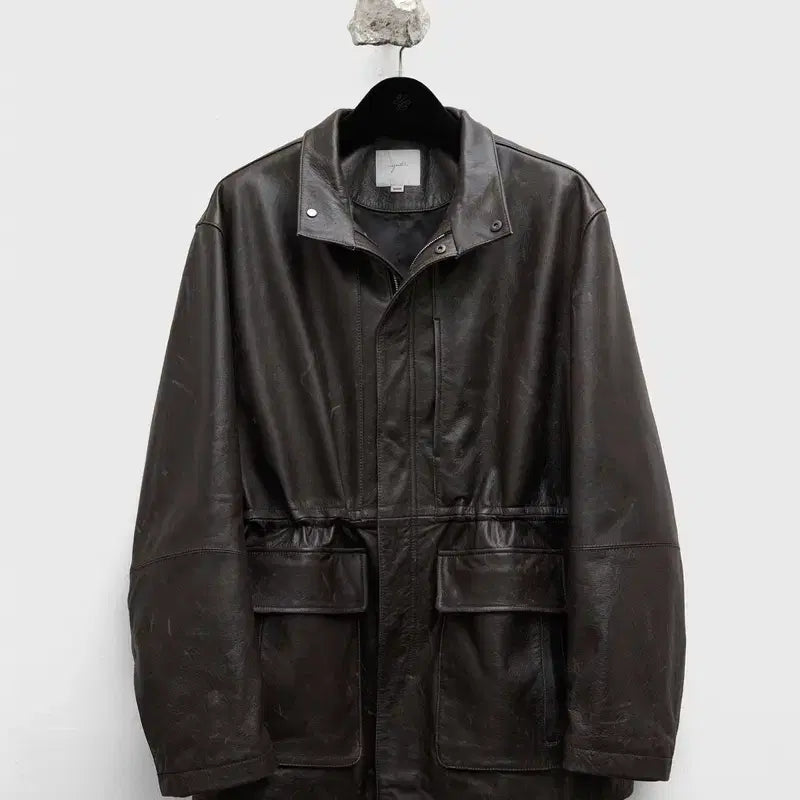 [BUNJANG] Youth Lab High Neck Leather Half Coat / 유스랩 youth lab 하이넥 하프코트