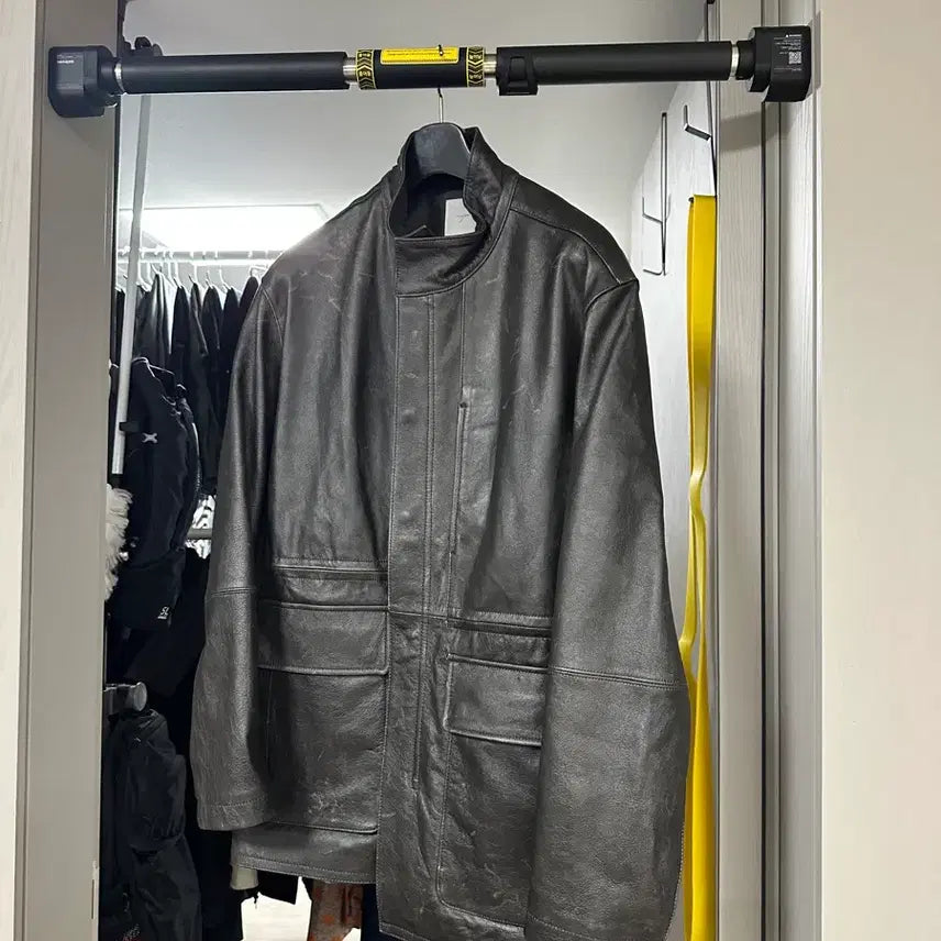 [BUNJANG] Youth Lab High Neck Leather Half Coat / 유스랩 youth lab 하이넥 하프코트