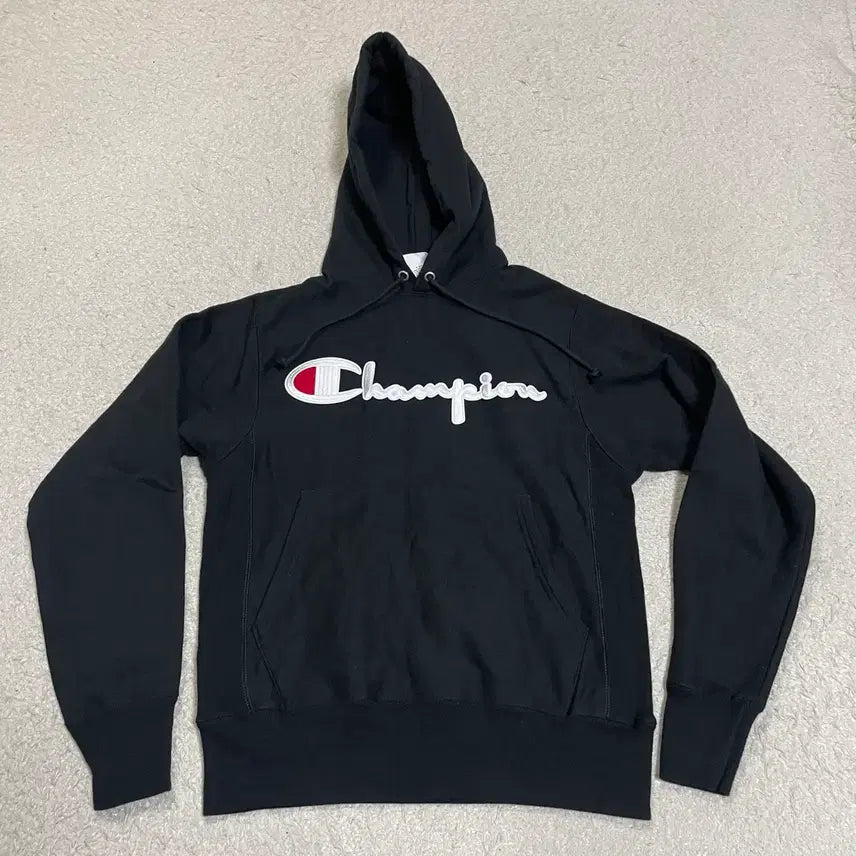 [BUNJANG] Champion Black Logo Hoodie (S) / 챔피온 블랙 로고 후드티 기모 s