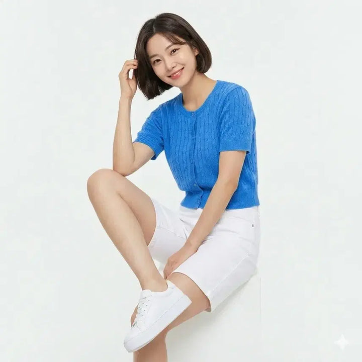 [BUNJANG] 스파오 블루 반팔 가디건 / 스파오 블루 반팔 가디건