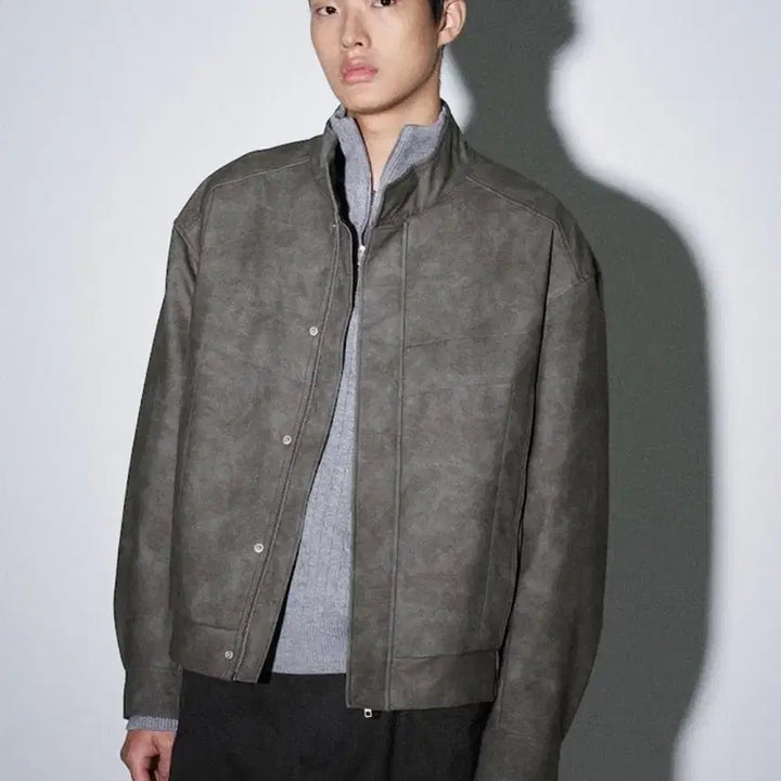 [BUNJANG] 8 Seconds Faux Leather High Neck Jacket / [M새상품] 에잇세컨즈 페이크 레더 하이넥 자켓