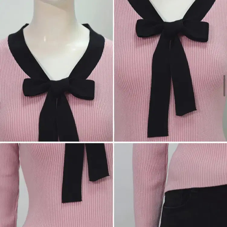 [BUNJANG] Roem Ribbontie Slim Fit Knit Top / [로엠] 리본타이 골지 슬림핏 니트(핑크)(F)