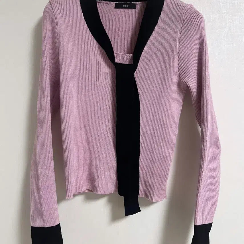 [BUNJANG] Roem Ribbontie Slim Fit Knit Top / [로엠] 리본타이 골지 슬림핏 니트(핑크)(F)