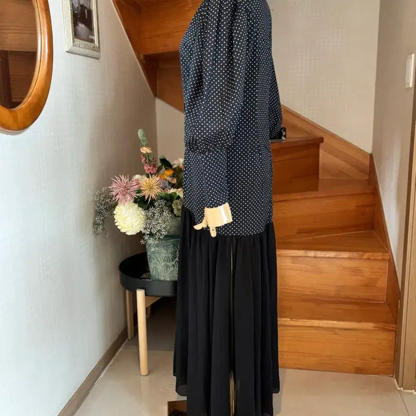 [BUNJANG] Black Dot Pattern Long Dress / 블랙 도트 패턴 롱 원피스