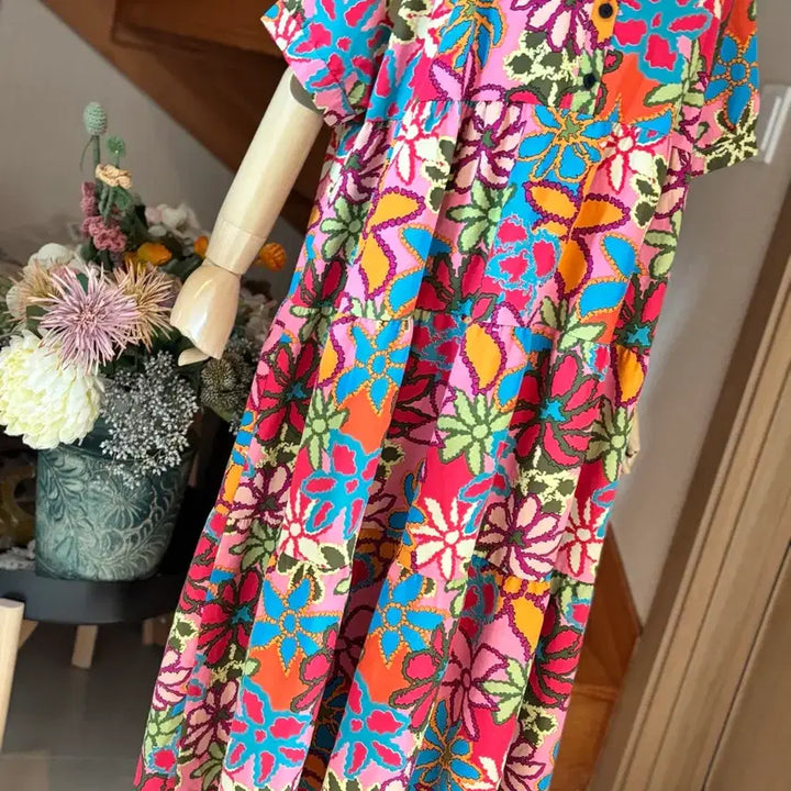 [BUNJANG] Floral Pattern Long Dress / 화려한 플라워 패턴 롱 원피스 풍성