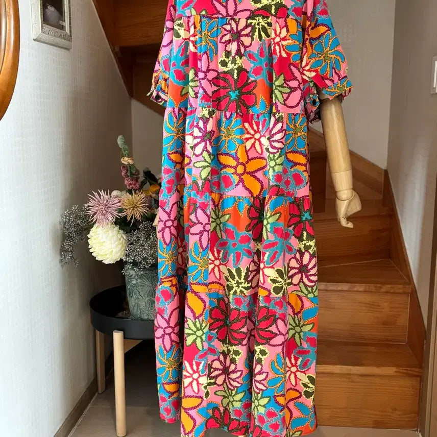 [BUNJANG] Floral Pattern Long Dress / 화려한 플라워 패턴 롱 원피스 풍성