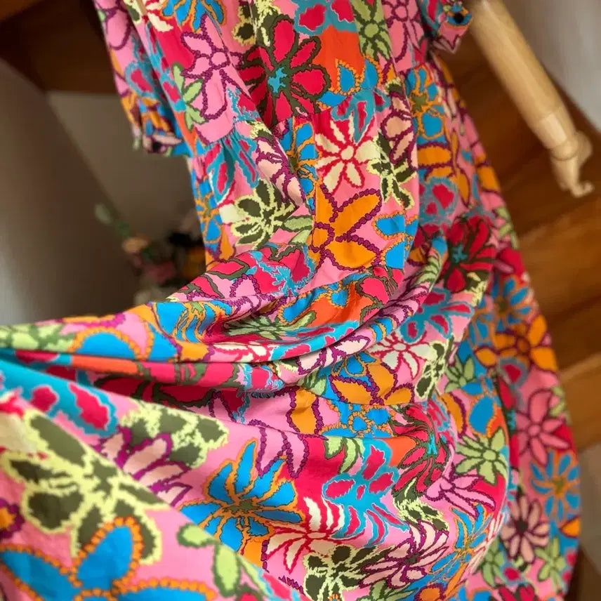 [BUNJANG] Floral Pattern Long Dress / 화려한 플라워 패턴 롱 원피스 풍성