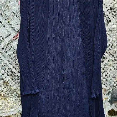 [BUNJANG] Navy Pleated Long Cardigan / 네이비 플리츠 롱 가디건