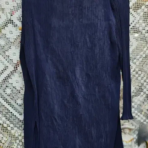 [BUNJANG] Navy Pleated Long Cardigan / 네이비 플리츠 롱 가디건