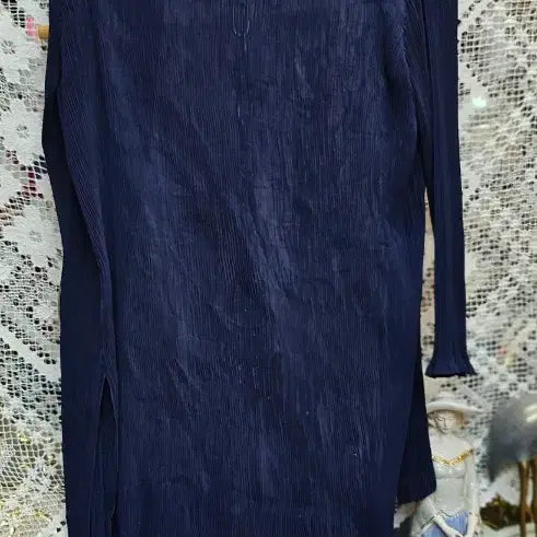 [BUNJANG] Navy Pleated Long Cardigan / 네이비 플리츠 롱 가디건