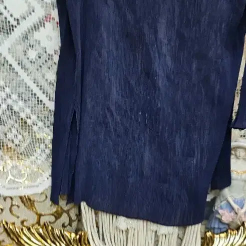 [BUNJANG] Navy Pleated Long Cardigan / 네이비 플리츠 롱 가디건