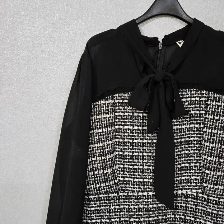 [BUNJANG] Chiffon Sleeve Ribbon Tweed Dress / 쉬폰소매 리본 트위드원피스 66