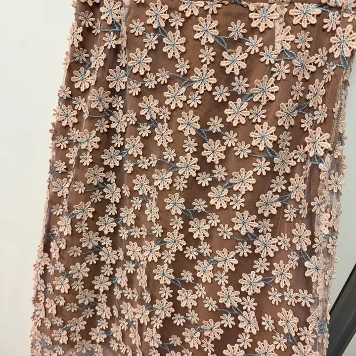 [BUNJANG] Anna Sui Floral Embroidered Lace Skirt / 안나수이 플라워자수 레이스 스커트 밴딩스킨톤뒷트임샤롱치마꽃무늬하객룩돌잔치