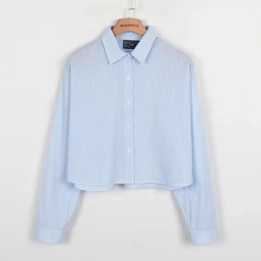 [BUNJANG] MocoBlin Blue Striped Crop Shirt / [새상품] 정가 35000원 모코블링 블루 스트라이프 셔츠
