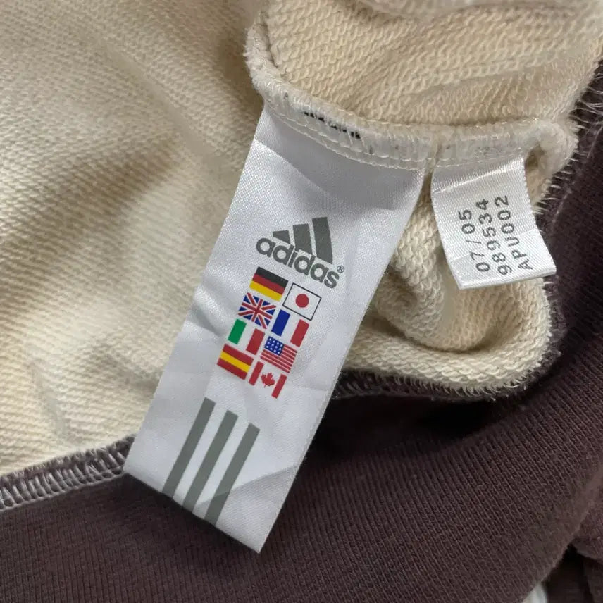[BUNJANG] Adidas Snap Button Three Stripe Brown Cotton Jacket / 아디다스 스냅 버튼 삼선 브라운 빅 로고 코튼 자켓
