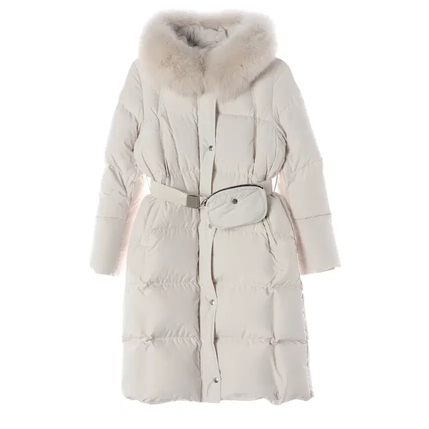 [BUNJANG] Zooc Fox Fur Goose Down Long Padding Jacket / 주크 22FW 천연모피 폭스퍼 구스다운 웨이스트백 벨트 롱 패딩