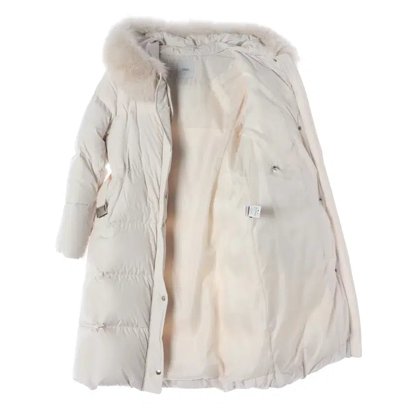 [BUNJANG] Zooc Fox Fur Goose Down Long Padding Jacket / 주크 22FW 천연모피 폭스퍼 구스다운 웨이스트백 벨트 롱 패딩