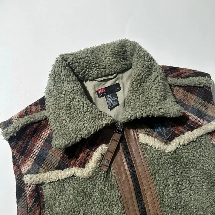 [SOLD OUT] [XL] Diesel 디젤 웨스턴 체크 후리스 베스트 조끼