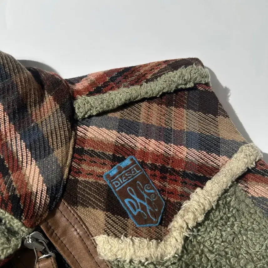 [SOLD OUT] [XL] Diesel 디젤 웨스턴 체크 후리스 베스트 조끼