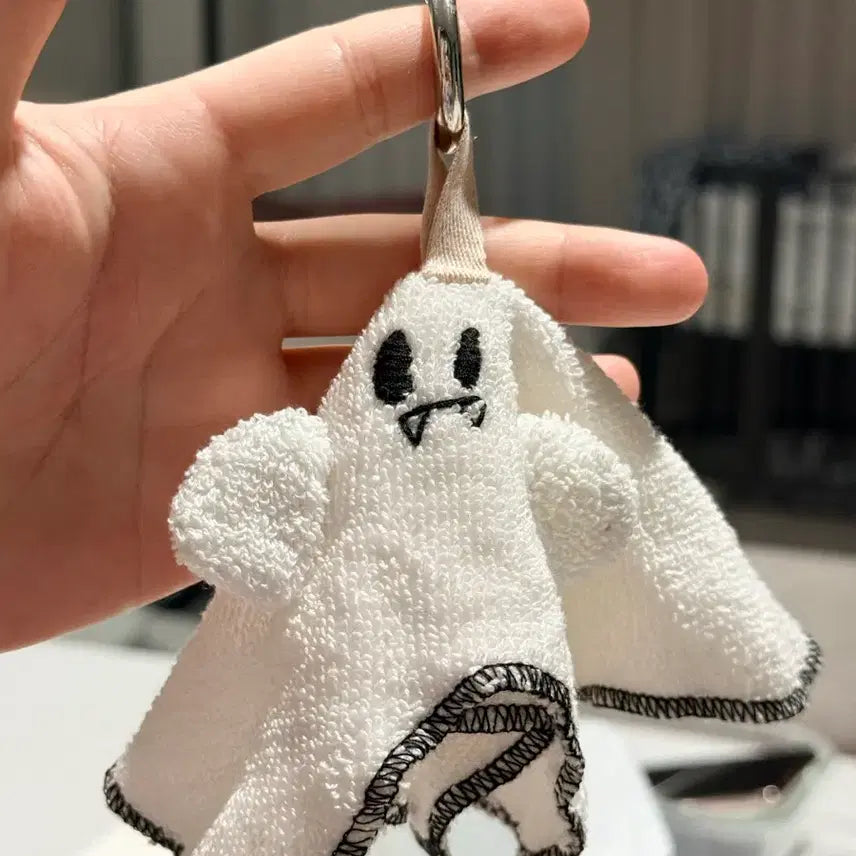 [BUNJANG] Ghost Embroidery White Towel Loop Keychain / 유령 자수 흰색 수건 고리 키링
