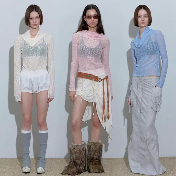 [BUNJANG] Sculptor Sheer Long Sleeve Top Baby Blue / (반택포) Sculptor 스컬프터 시스루 탑 베이비블루