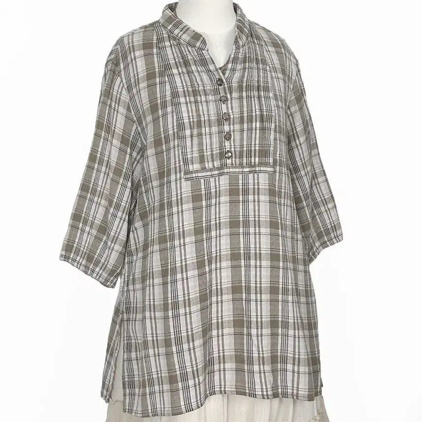[BUNJANG] Vintage Check Pattern Blouse Shirt Beige / 일본빈티지 반오픈버튼업 체크핀턱블라우스셔츠티베이지 모리걸하구미룩갸루y2k