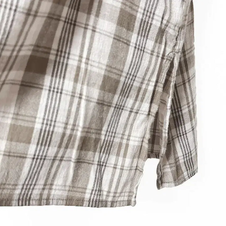 [BUNJANG] Vintage Check Pattern Blouse Shirt Beige / 일본빈티지 반오픈버튼업 체크핀턱블라우스셔츠티베이지 모리걸하구미룩갸루y2k