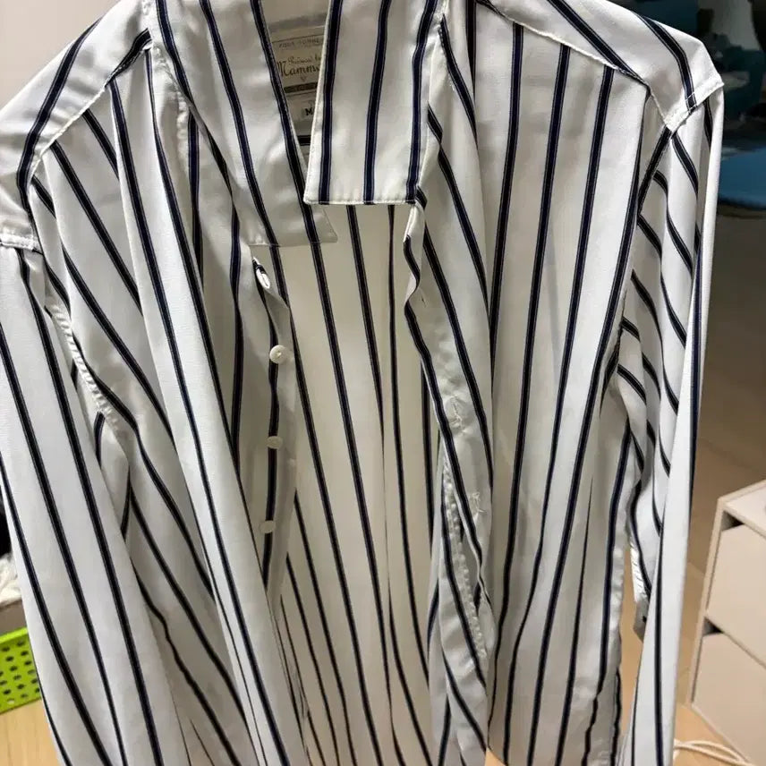 [BUNJANG] Comme Homme White/Navy Stripe Shirt / 꼼므옴므 흰색/네이비 스트라이프 셔츠