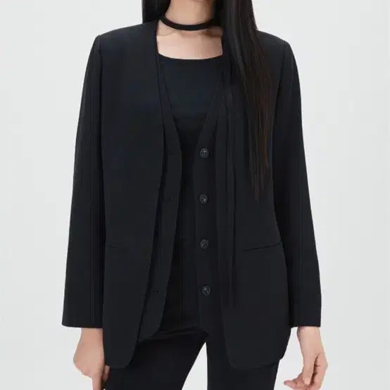 [BUNJANG] MIXXO Black Collarless Jacket / 미쏘 블랙 노카라자켓