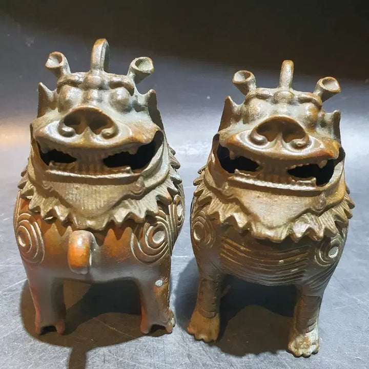 [BUNJANG] Pair of Brass Hatches Antique Decorative Sculptures / 적동/청동 해치 한쌍