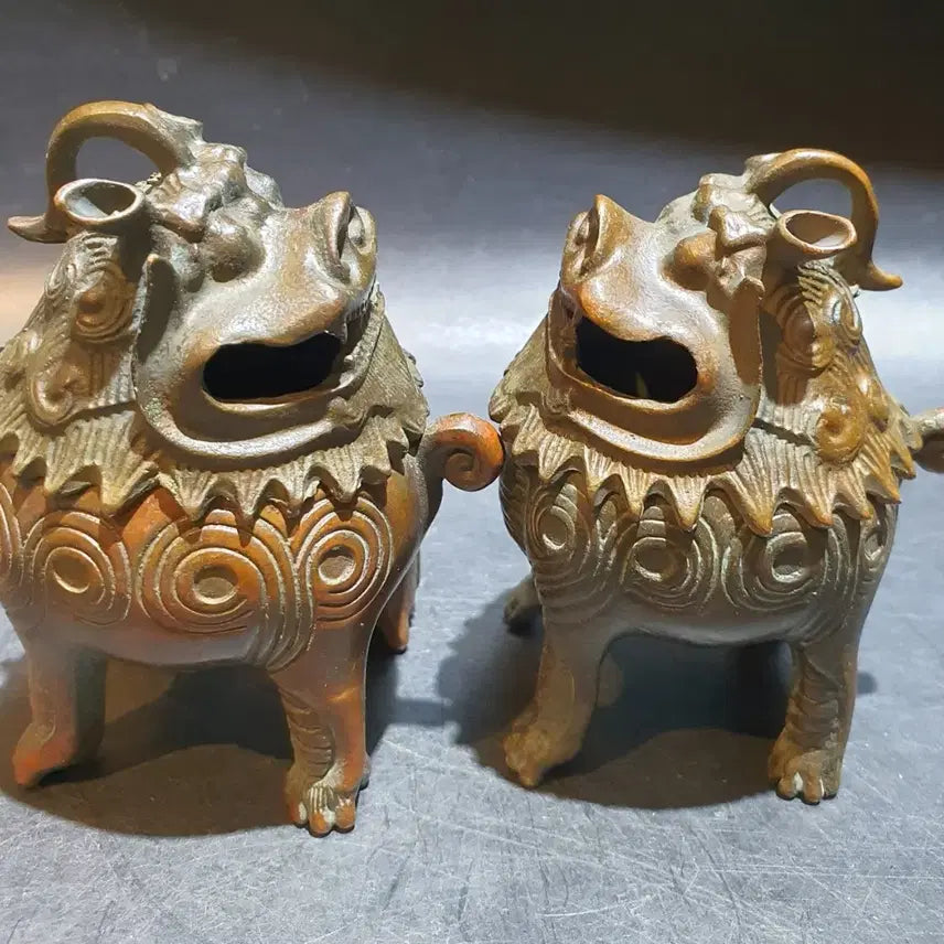 [BUNJANG] Pair of Brass Hatches Antique Decorative Sculptures / 적동/청동 해치 한쌍