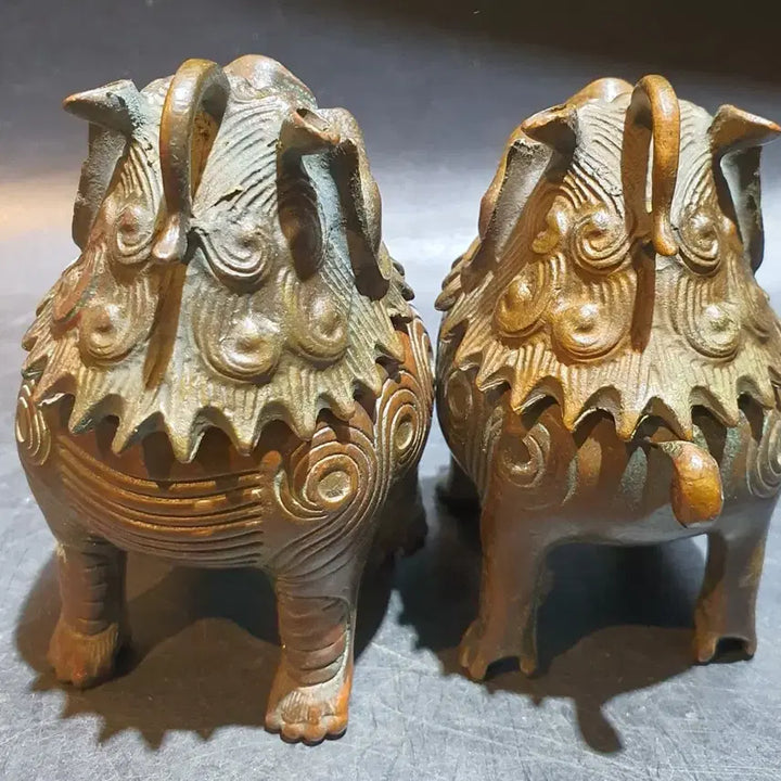 [BUNJANG] Pair of Brass Hatches Antique Decorative Sculptures / 적동/청동 해치 한쌍