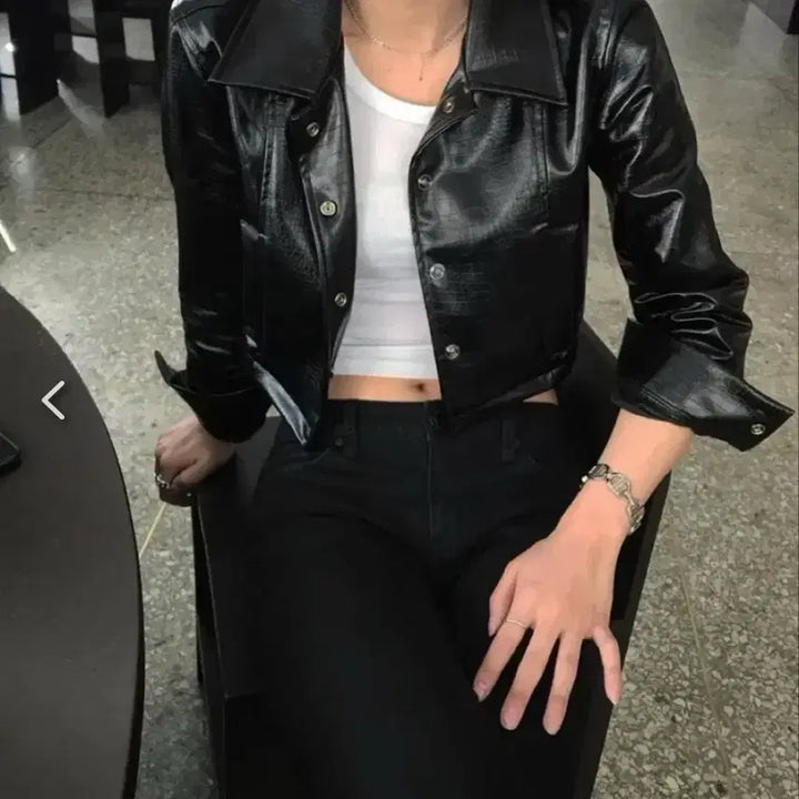 [BUNJANG] Bohemian Seoul Leather Crop Jacket / Bohemian Seoul 보헤미안 서울 레더 크롭 자켓