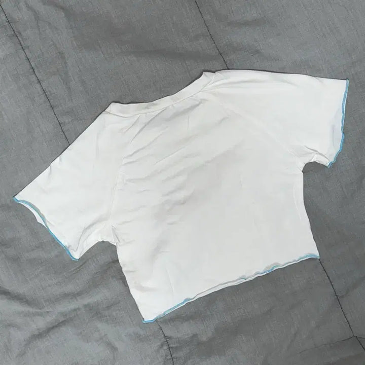 [BUNJANG] White Sky Blue Butterfly Crop Short-Sleeve T-Shirt / 화이트 스카이블루 나비 크롭 반팔티 [옷]