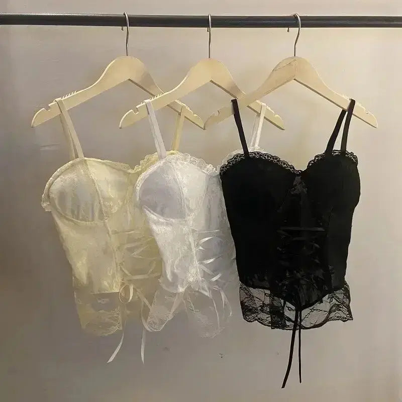 [BUNJANG] Lace Ribbon Corset Lolita Tank Top / [새상품/빠른발송] 레이스 리본 나시 코르셋 양산형 로리타 레이스