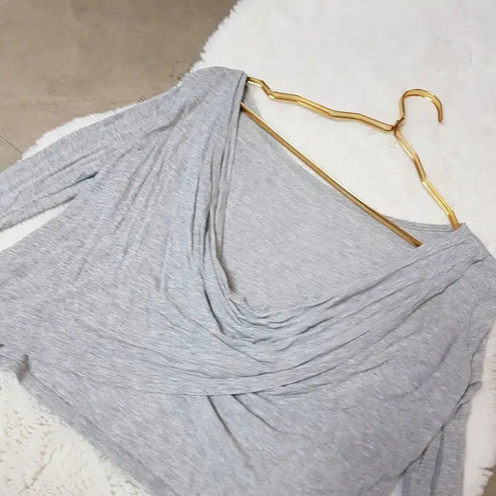 [BUNJANG] Gray Drape Long Sleeve T-shirt / 회색 드레이프 긴팔 티셔츠.55~66